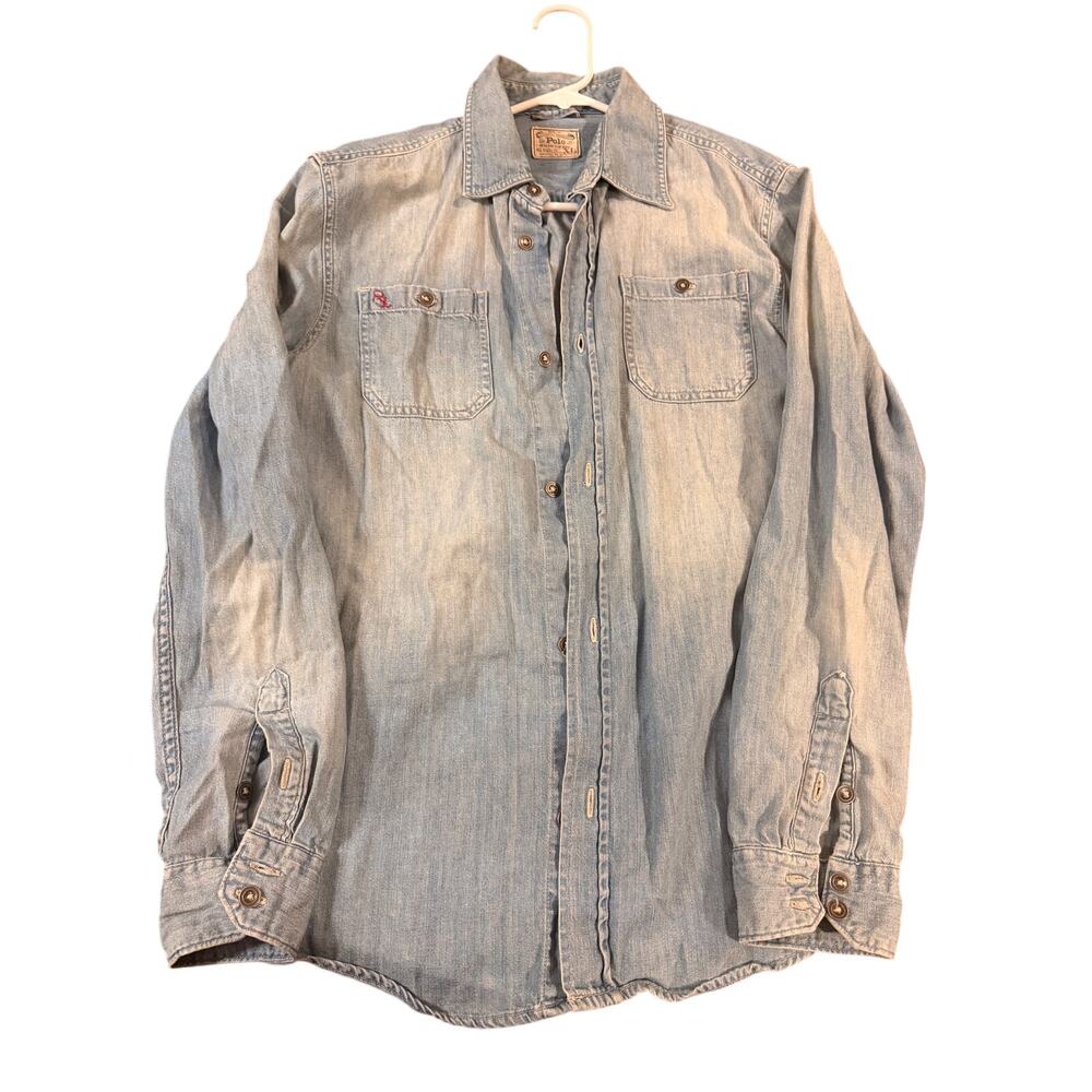 Polo Ralph Lauren Denim Chambray Shirt Womens XL Button Down Blue Lightweight